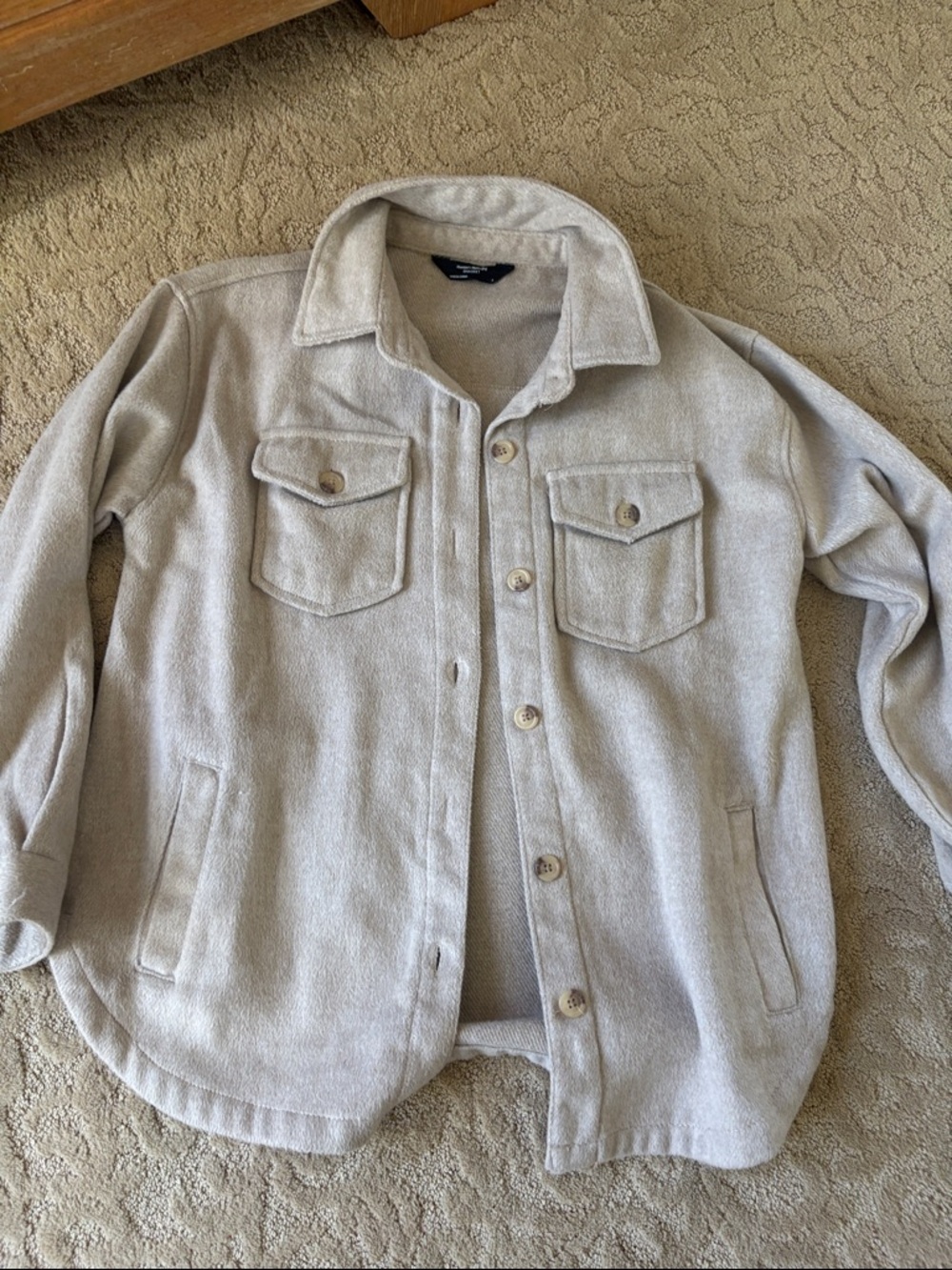 Wool-Blend Button-Down Shacket in Light Gray